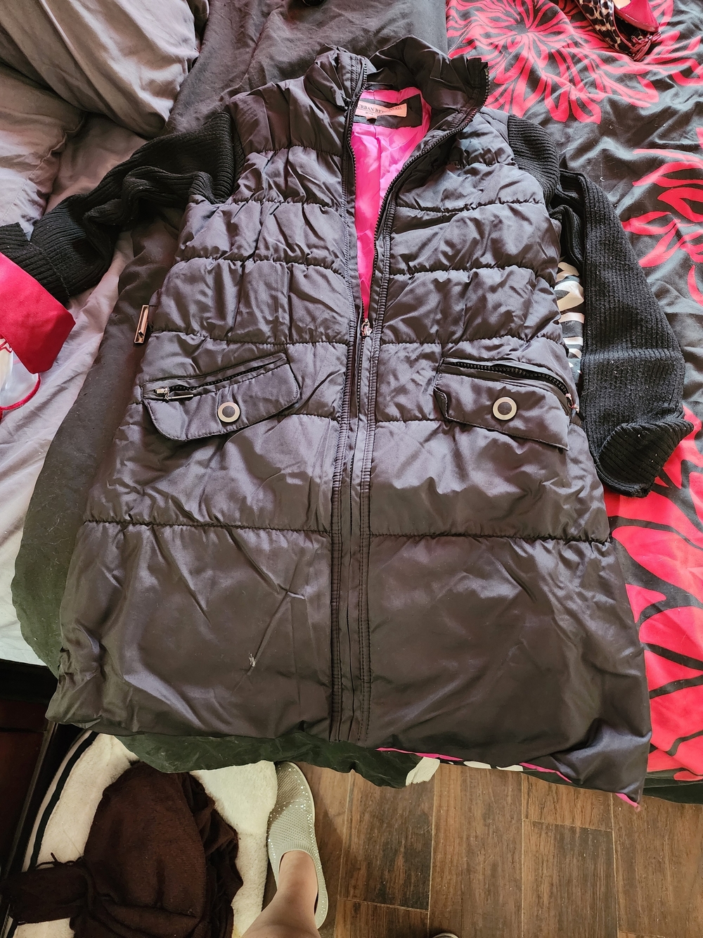 Urban Republic Black Puffer Coat with Pink Lining
